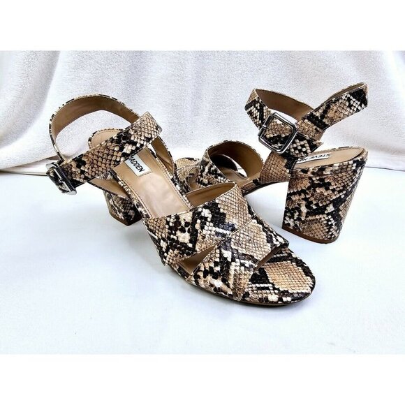 Steve Madden Size 9.5M Women's Snake Print Open Toe Ankle Strap Block Heel Shoes - Picture 12 of 14